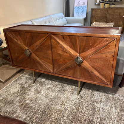 Solid Wood Sunburst Pattern 4 Door Sideboard