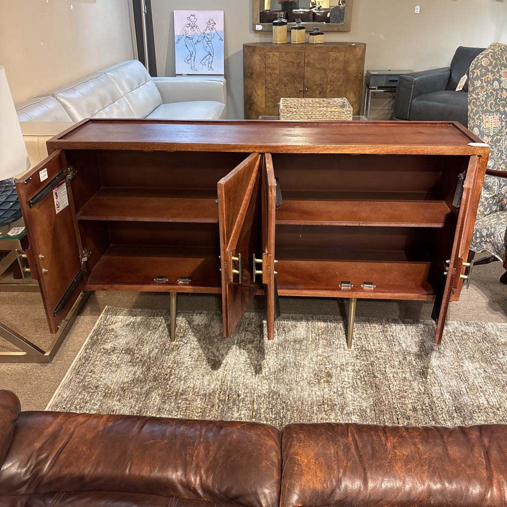 Solid Wood Sunburst Pattern 4 Door Sideboard