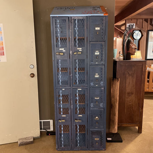 Vintage Blue & Orange Industrial Grate Locker UNIQUE FINDS