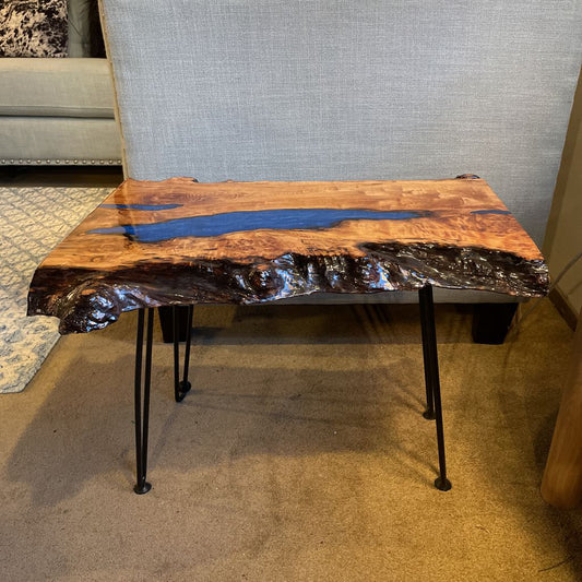 Live Edge Maple Burl Blue Epoxy Side Table C SIDE TABLES