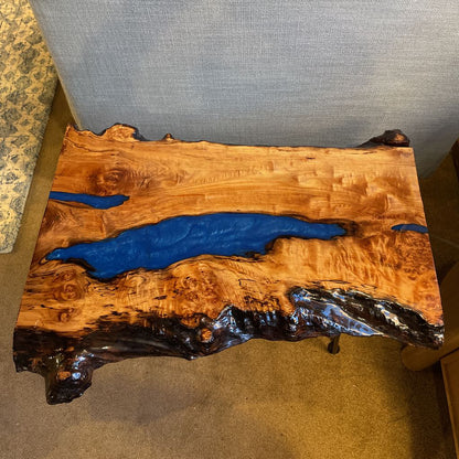 Live Edge Maple Burl Blue Epoxy Side Table