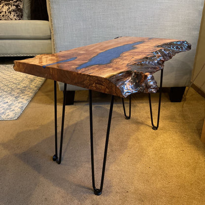 Live Edge Maple Burl Blue Epoxy Side Table