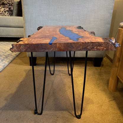 Live Edge Maple Burl Blue Epoxy Side Table