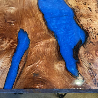 Live Edge Maple Burl Blue Epoxy Side Table