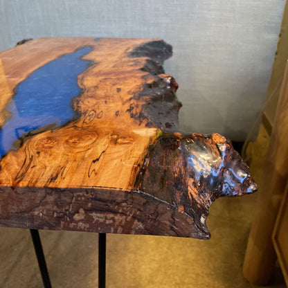 Live Edge Maple Burl Blue Epoxy Side Table