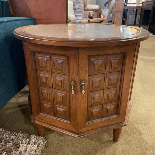 Round Marble Top Wooden Spanish Revival Side Table C SIDE TABLES