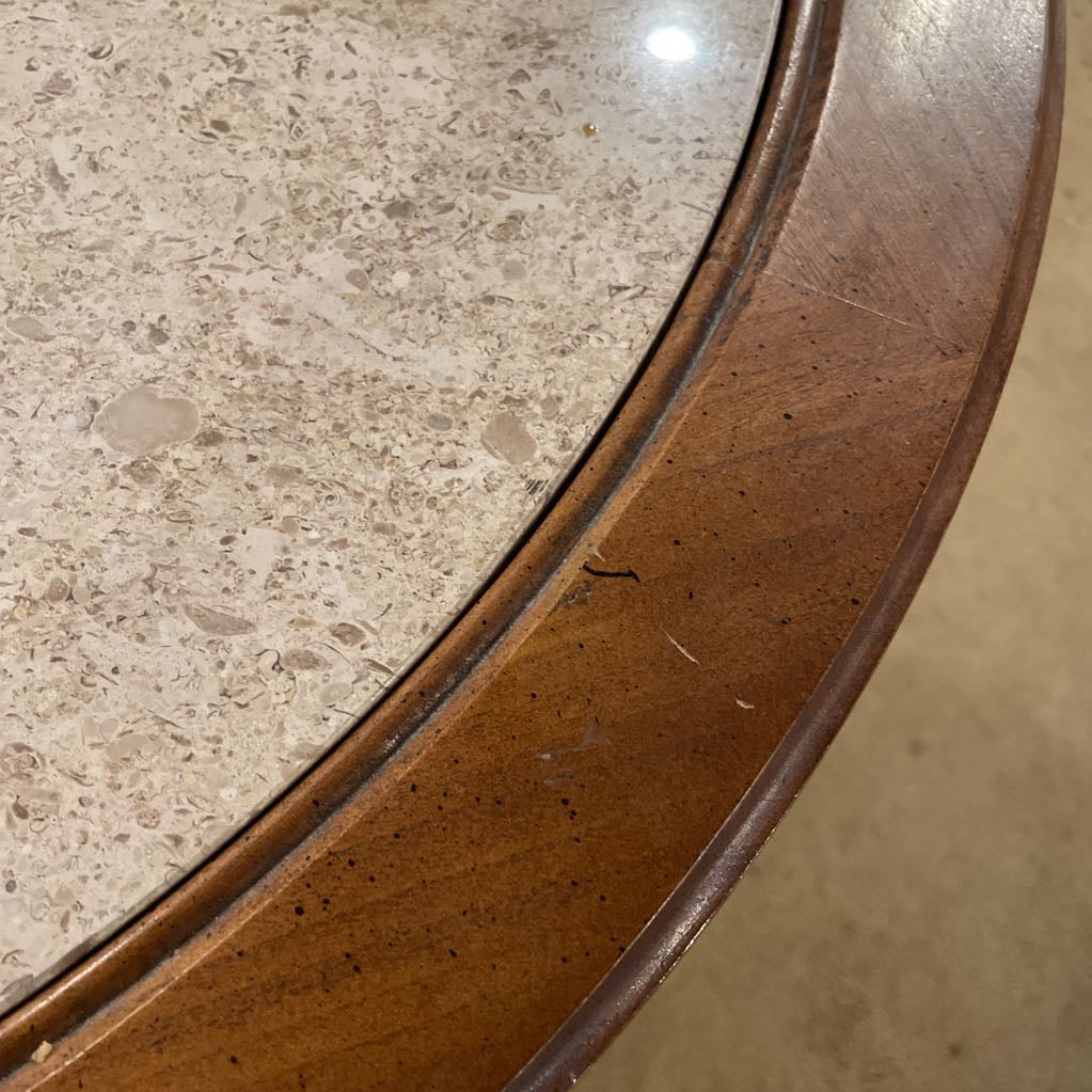 Round Marble Top Wooden Spanish Revival Side Table