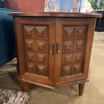 Round Marble Top Wooden Spanish Revival Side Table