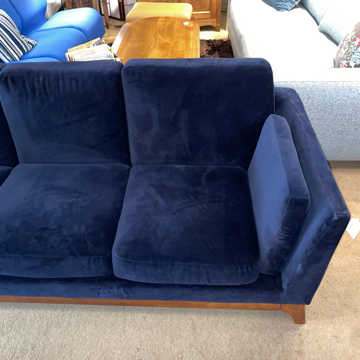Blue Velvet 3 Seat Sofa AS IS U SOFAS