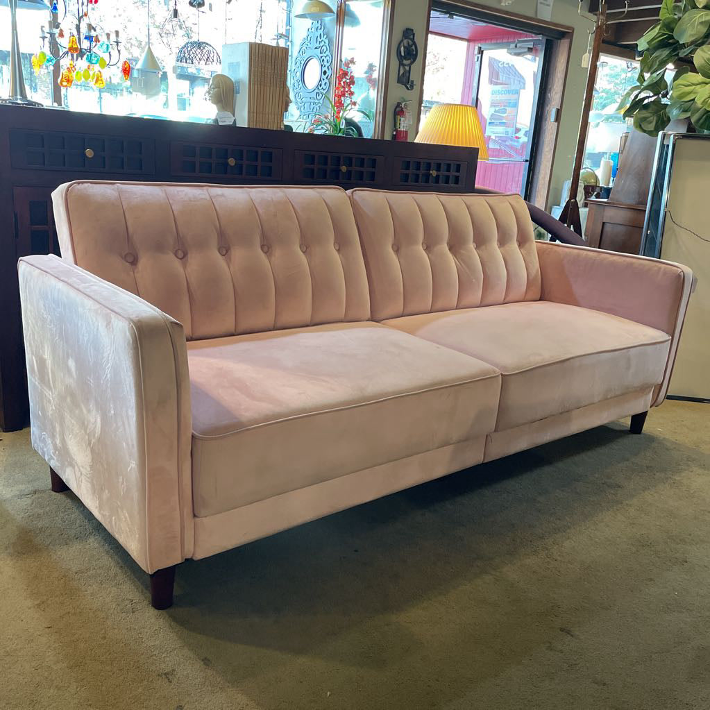 Pink Velvet Tufted Click Clack Sofa