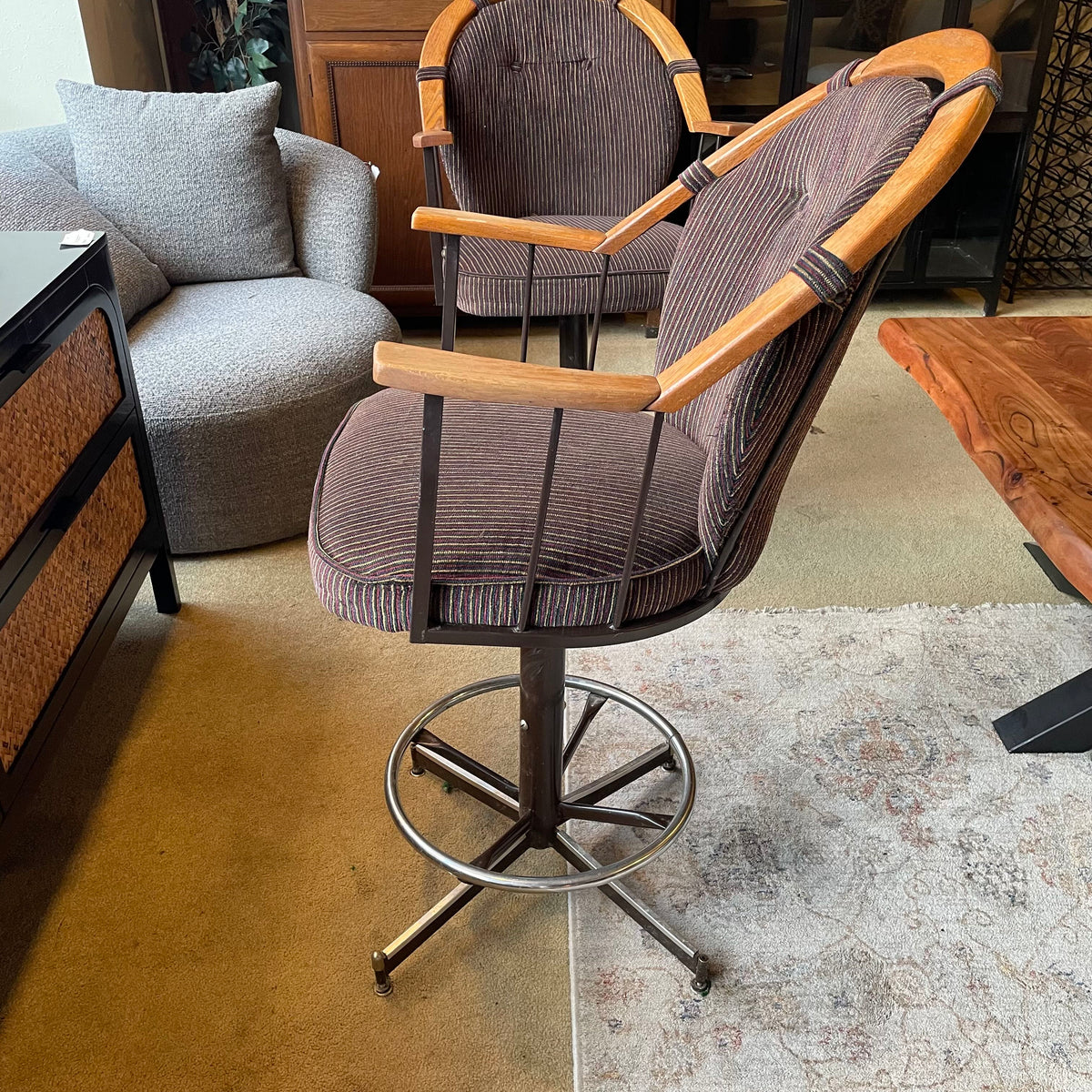 Vintage Striped Seat Swivel Bar Stool C STOOLS