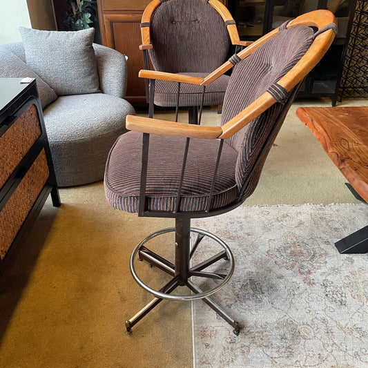 Vintage Striped Seat Swivel Bar Stool C STOOLS
