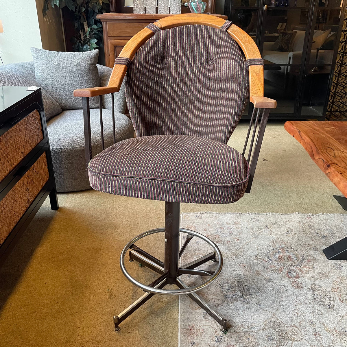 Vintage Striped Seat Swivel Bar Stool C STOOLS