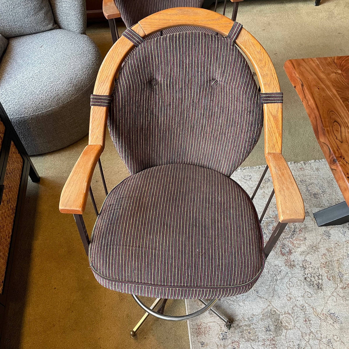Vintage Striped Seat Swivel Bar Stool C STOOLS