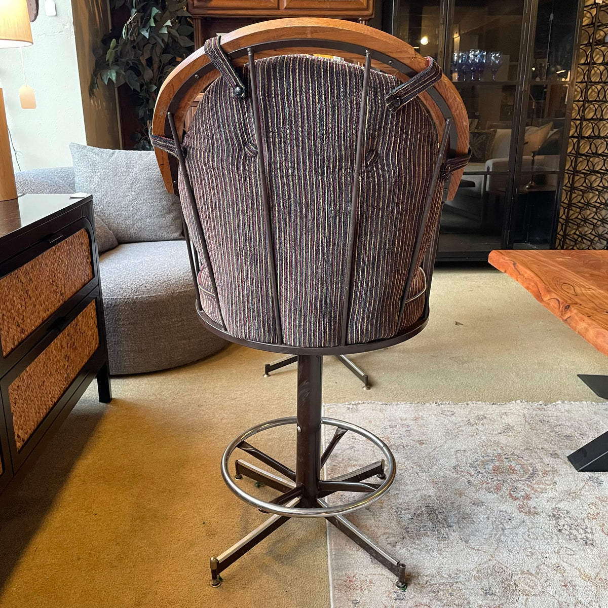 Vintage Striped Seat Swivel Bar Stool C STOOLS