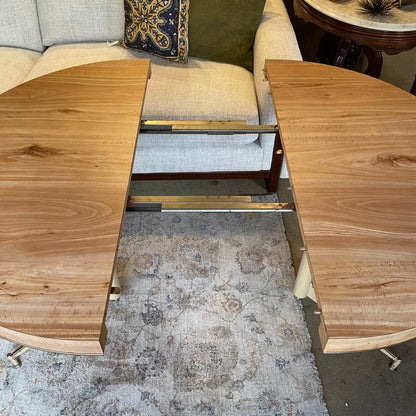 Retro Blonde Veneer Round Extendable Dining Table w 4 Faux Leather Swivel Chairs C DINING TABLES