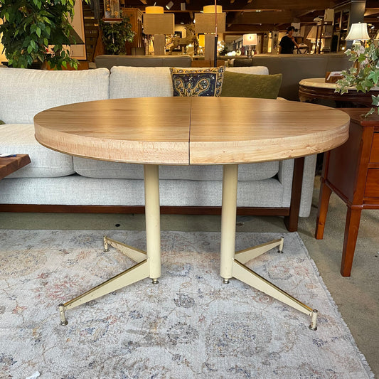 Retro Blonde Veneer Round Extendable Dining Table w 4 Faux Leather Swivel Chairs