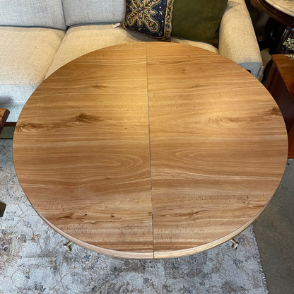 Retro Blonde Veneer Round Extendable Dining Table w 4 Faux Leather Swivel Chairs C DINING TABLES