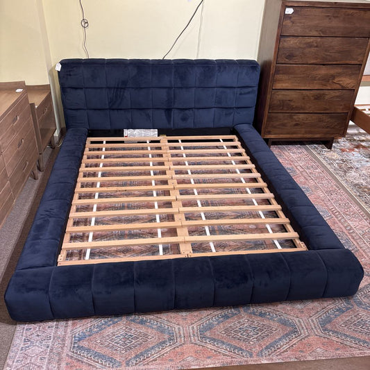 Pottery Barn Modern Blue Velvet Queen Bed