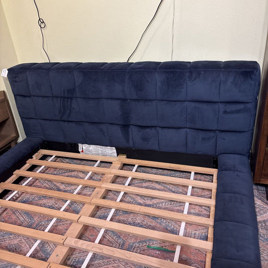 Pottery Barn Modern Blue Velvet Queen Bed