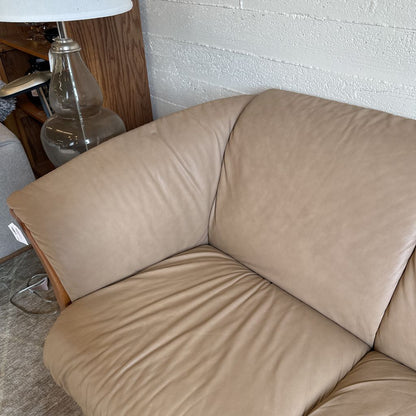 Ekornes Tan Leather Slanted Arm Loveseat
