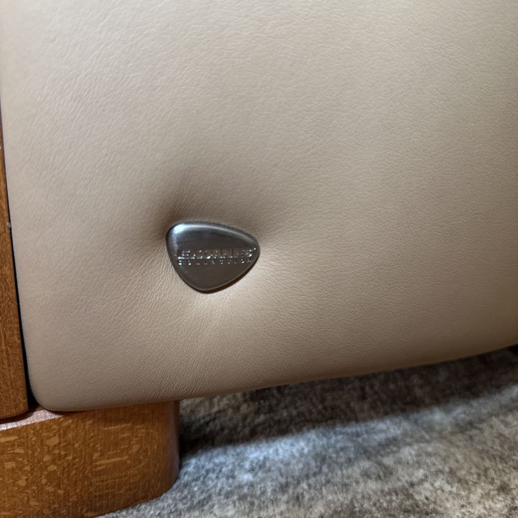 Ekornes Tan Leather Slanted Arm Loveseat